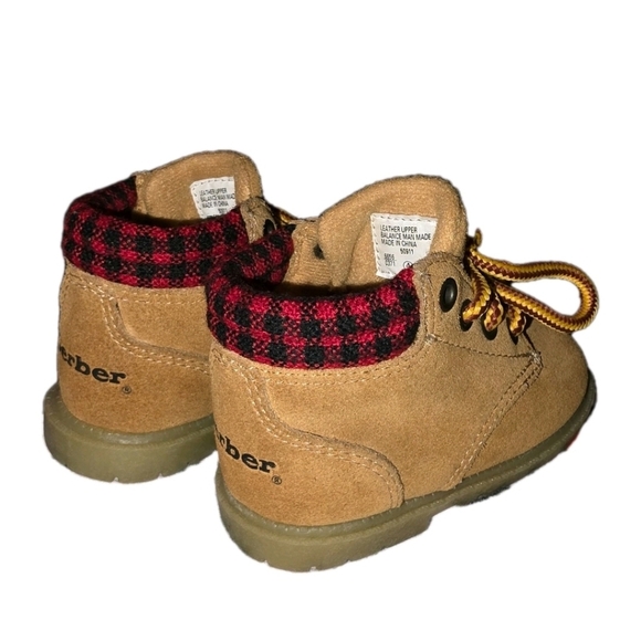 Gerber Toddler Boots Size 4 Tan Suede Plaid Cuff Flex Support System Work Boot - Picture 4 of 8